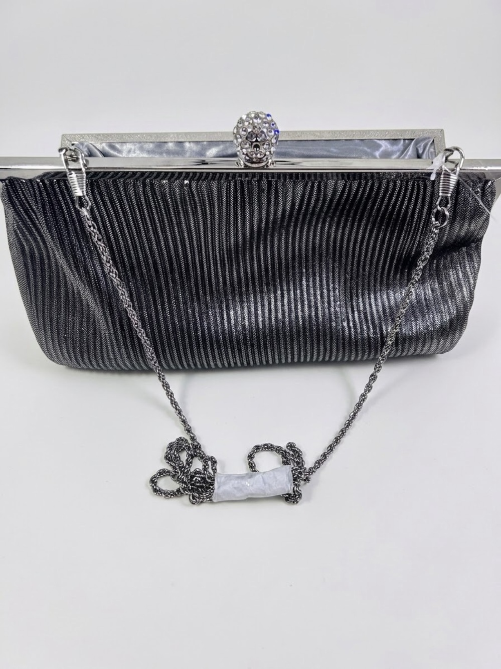 Nina Aneka Clutch. Steel Shine Pleated.